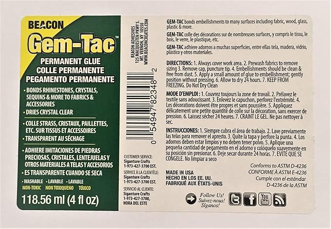 Beacon Gem-Tac Permanent Adhesive, 4-Ounce - 2 Pack