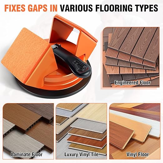 Floor Gap Fixer Tool for Laminate, LVP, Vinyl Plank & Engineered Hardwood Floors – Heavy Duty Aluminum Suction Cup, DIY Floor Gap Repair Kit (Orange, Double-Sided)