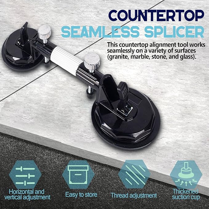 Laminate Floor Gap Repair Tool, Pro Countertop Alignment Clamps, Adjustable Granite Seam Setter with Vacuum Suction Cups, for Granite, Marble, Stone, Slab and Glass