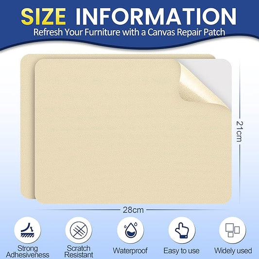 Self-Adhesive Canvas Repair Tape, 8.3" x 11" Waterproof Canvas Repair Patch, Fabric Patch Repairs Kit for Furniture, Tents, Sunbrellas, Boat Covers Awnings, Couches, Clothes, Bags Beige-Yellow