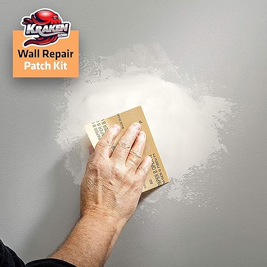 Kraken Bond Drywall Patch Repair Kit - (2x8 fl.oz.) Easy to Use Wall Patch Repair Kit for Drywall Hole & Cracks, Includes Aluminum Self-Adhesive Patch, Grit Sandpaper, Plastic Putty Knife, 2 Pack