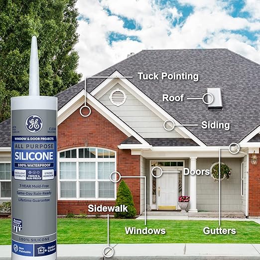 GE Silicone Caulk, 100% Waterproof, Clear | Pack of 2 | 10 oz Cartridge | Stronger Adhesion | Freeze & Sun Proof