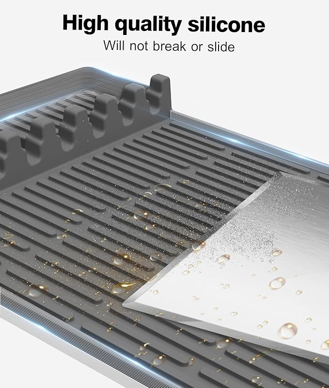 Silicone Grill Mat Compatible with Blackstone, BBQ Griddle Tools Mat with Drip Pad, Large Spatula Holder for Outdoor Kitchen Counter, Gifts for Men (Gray)