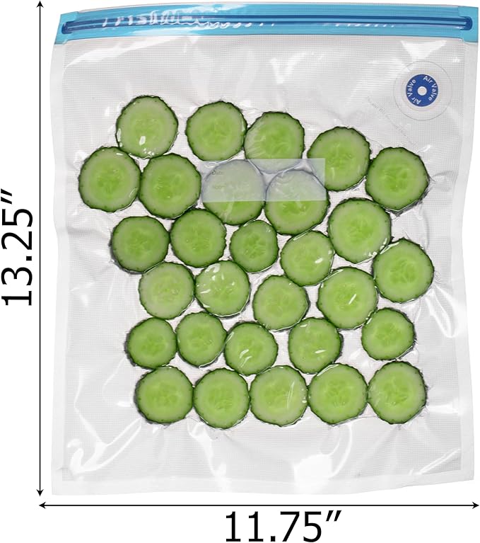Basicwise 12" x 13" Set of 12 Reusable Airtight and Resealable Food Storage Bags Durable & Convenient Solution for Fruits Fresh Vegetables Cooked Meals & Leftovers Compatible with Most Vacuum Sealers