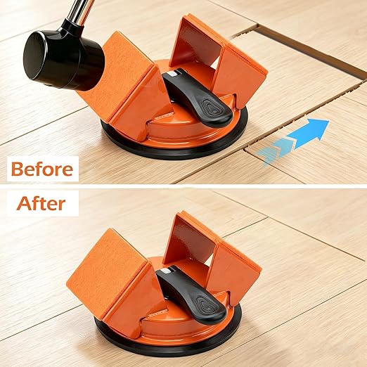Floor Gap Fixer Tool with 45° Striking Surface, Heavy Duty Floor Gap Repair Tool, Enhanced Vacuum Suction Cup Complete Laminate & Vinyl Flooring Repair Kit with 6 Reusable Sticky Pads and Slot Cutter