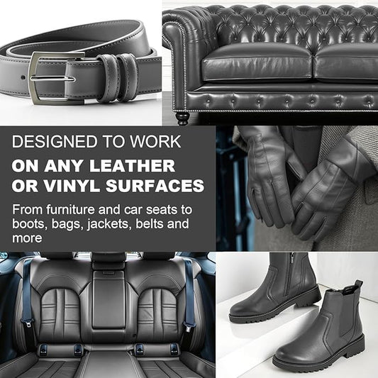 STARTSO WORLD 200Ml Leather Recoloring Balm with 100ML Leather Conditioner,Dark Gray Leather Repair Kit for Furniture, Leather Dye, Leather Scratch Repair, Leather Couch Paint