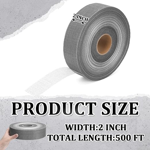 500 ft x 2 Inch Cement Board Joint Tape Self Adhesive Durable Gray Fiberglass Mesh Drywall Mesh Repair Tape for Cement Board Joints Repairing, Sealing and Strengthening