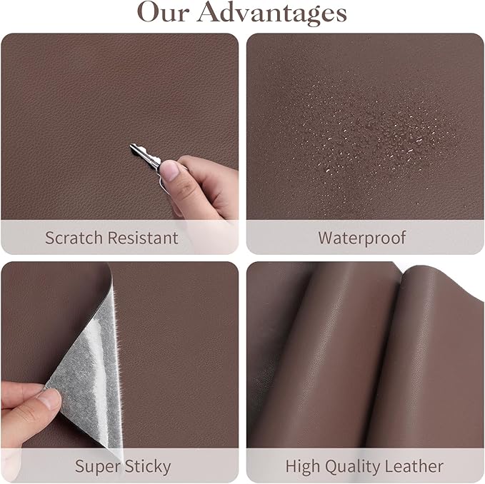 CHEIGHY Leather Repair Kit for Furniture - Advanced PU, Strong Self Adhesive Leather Repair Patch for Couch 3.9x79 inch Vinyl Repair Tape for Car Seat Upholstery Sofa Office Chair (Light Brwon)