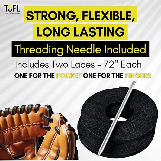 TOFL Softball and Baseball Glove Lace Kit | Mitt Lace Glove Repair Lacing Kit | 2 Leather Laces with Lacing Needle for Catchers Glove