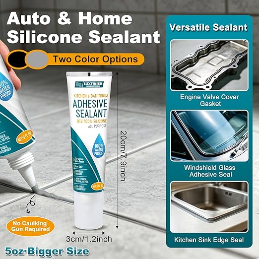 Silicone Sealant – 100% Waterproof, Flexible & Shrink Proof Caulk for Bathroom, Kitchen, Windows, Automotive - Strong Adhesion Sealant for Cracks, Gaps, Leaks 150ML/5Oz (Black)