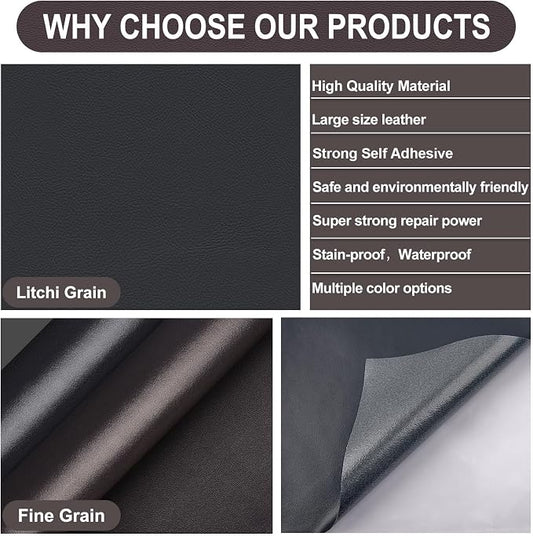 Self Adhesive Leather Repair Patch, Leather Patches for Furniture, Leather Repair Tape for Couch Sofa Car Seat Chair Furniture Repair, Leather Repair Kit (Dark Brown-Litchi Grain, 17X79 Inch)