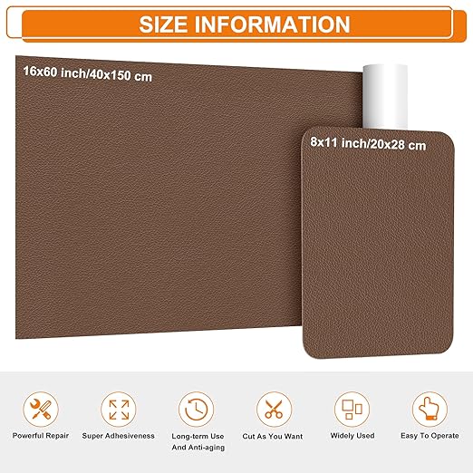 Cahomo Self-Adhesive Leather Repair Patches Tape for Couches - 8x11 inch, Vinyl & Leather Repair Kit for Furniture, Car Seats, Handbags, Jackets - Dark Brown
