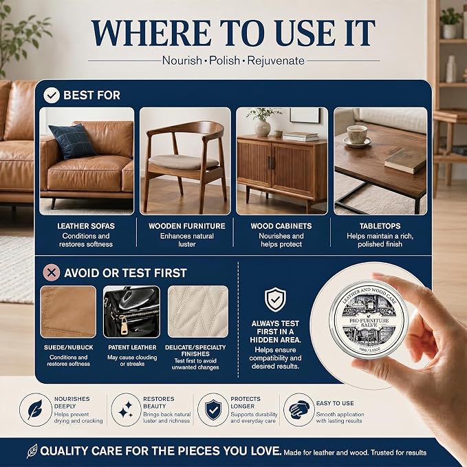 2PC Wood Repair & Furniture Salve - Leather Furniture Salve & Brush Set, Leather Couch Conditioner for Wood & Leather Conditioner, with Furniture Wax, Prevents Cracking & Fading