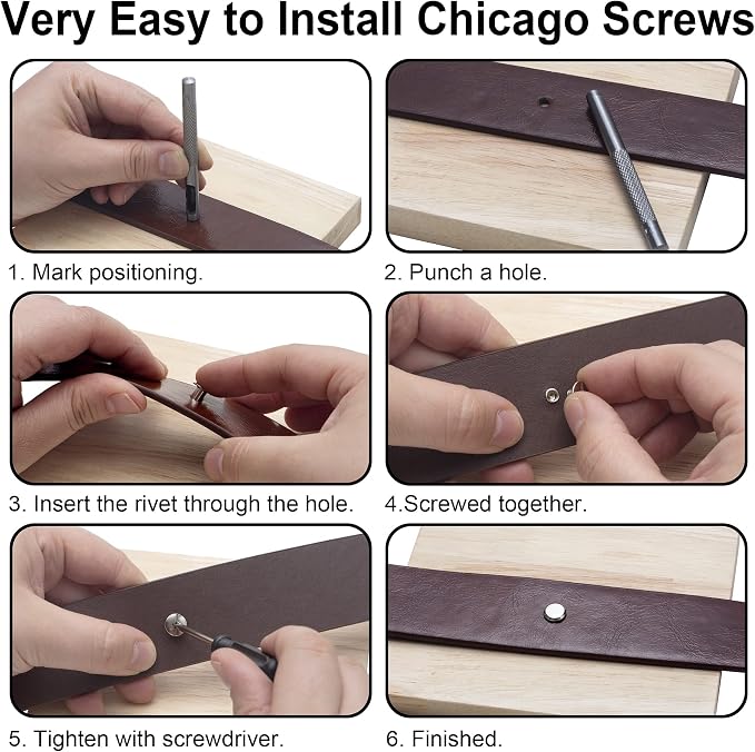 YORANYO 140 Sets Chicago Screws Leather Rivets Kit for Fabric Leather Crafting 6 Sizes Chicago Binding Screws for Decorate and Repair Belt Bag Shoes Purse Pet Collar Clothing Bookbinding (Gun-Metal)