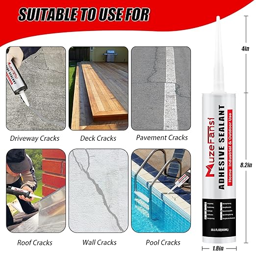 Concrete Crack Filler and Sealant Self-Leveling, Fast Curing Cement Crack Filler Concrete Sealer Outdoor Waterproof Caulking Glue for Cement-Based Materials Gray(10.1 fl. oz, 2 Pack)