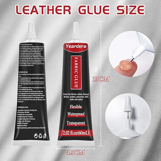 Yeardera Fabric Glue, Permanent, Clear, Washable Adhesive for Clothing, Patches, Leather, Cotton, Denim, Polyester, Flannel, and All Fabrics