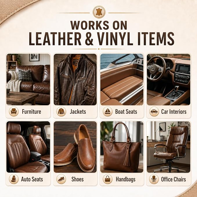 ARCSSAI Leather Repair Kit for Furniture, Sofa, Jacket, Car Seats and Purse. Leather Filler Super Easy Instructions to Match Any Color, Restore Any Material, Bonded, Italian, Pleather, Genuine