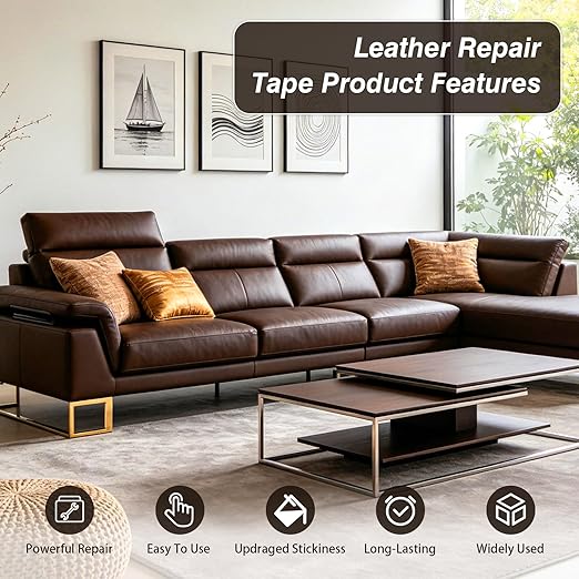 BSZHTECH Leather Repair Tape Self-Adhesive Leather Repair Patch for Couch Furniture Sofas Car Seats Advanced PU Vinyl Leather Repair Kit(Coffee, 3.9X79 inch)