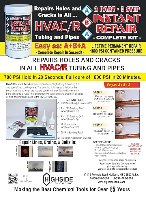 Instant Repair: Permanently Repair Holes in Pipes, Seal Cracked Tubing, Fix Leaks in Metal - Used by HVAC Plumbing, Automotive, and Marine Professionals
