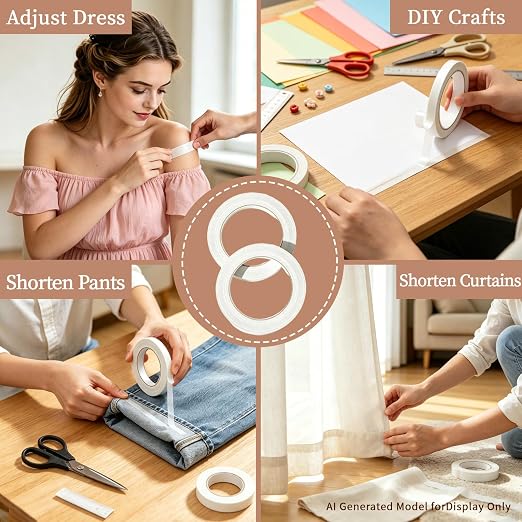 6 Rolls Double Sided Fabric Hem Tape, No Sew No Iron Strong Adhesive Cloth Tape for Clothing Pants Dress Curtain Repair DIY Craft(4 X 0.3 in × 33 ft + 2 X 0.6 in × 33 ft)