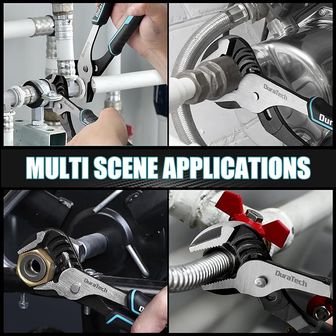 DURATECH 2-Piece Groove Joint Pliers Set with Rolling Pouch, 10 & 8-Inch Adjustable Water Pump Pliers, Straight Jaw Tongue and Groove Pliers for Home Repair, Gripping, Pipe & Fittings
