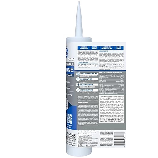 GE All Purpose Silicone Caulk, Clear, 10 fl oz Cartridge, 1 Pack - 100% Waterproof Silicone Sealant, Stronger Adhesion, Freeze & Sun Proof