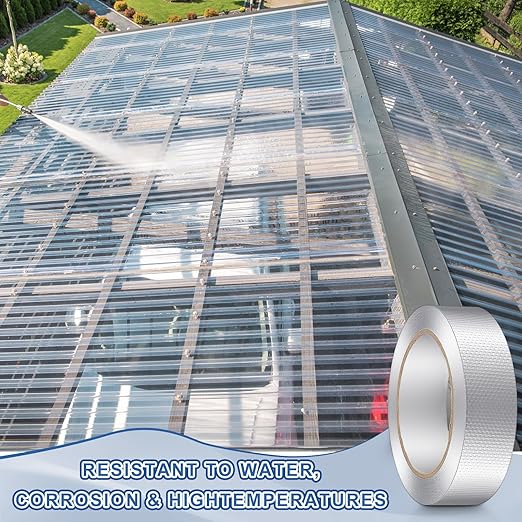 Fuyoooo 2 Roll 1.18in x 131 ft in Total Aluminum Polycarbonate Tape, Heavy Duty Waterproof Sealing Insulation Greenhouse Tape, Self Adhesive UV Heat Resistant for Greenhouse Roofing Outdoor Repairs