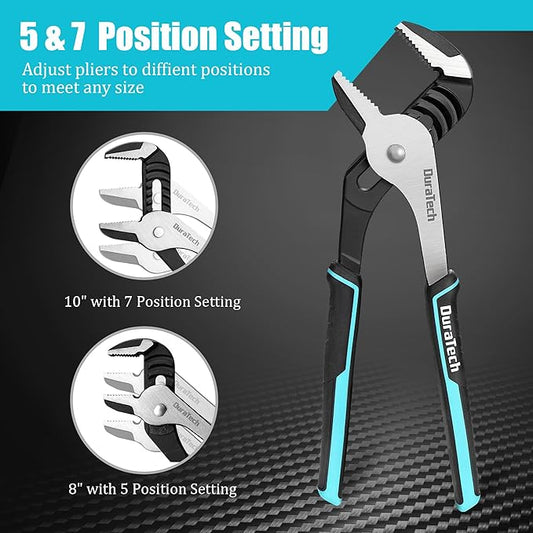 DURATECH 2-Piece Groove Joint Pliers Set with Rolling Pouch, 10 & 8-Inch Adjustable Water Pump Pliers, Straight Jaw Tongue and Groove Pliers for Home Repair, Gripping, Pipe & Fittings