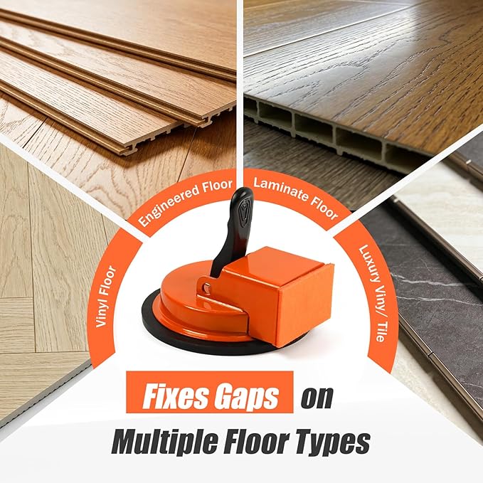 Floor Gap Fixer Tool Kit with Enhanced Vacuum Suction Cup & Rubber Mallet, Floor Gap Repair Tool for Laminate, LVP & Engineered Wood with Knee Pads and Anti-Slip Gloves
