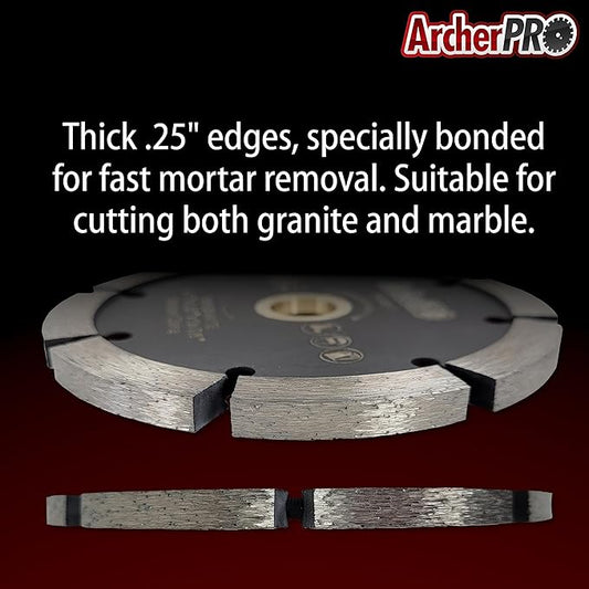 Archer PRO 5" in. Tuck Point Diamond Blade for Mortar Grooving and Removal. Tuck pointing mortar tools for brick mortar repair and mortar removal. Granite cutting and grout removal blade.