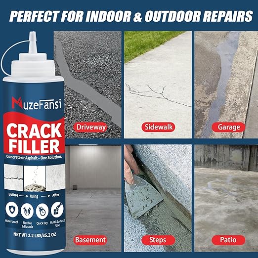 Concrete Crack Filler, Concrete Crack Sealant, Cement Powder for Concrete Crack Filling and Surface Patching, Mix with Water or Sand, Grey Cement Crack Filler for Walls, Floors, Driveways(2.2LB)