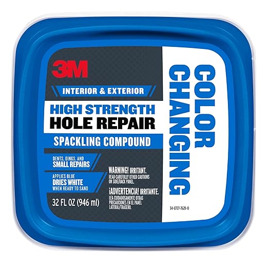 3M High Strength Color Changing Spackling Compound, 32 oz Tub, 6 Pack – Blue-to-White Drying Formula, Fast-Drying, No Shrink, Primer-Enhanced, Professional Interior and Exterior Wall Repair Compound