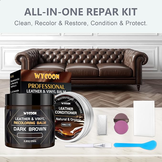 Leather Recoloring Balm with 100ml Mink Oil Conditioner | Beige Repair Kit, Dye & Color Restorer for Furniture, Sofa, Car Seats, Bags | Restore Faded & Scratched Surfaces