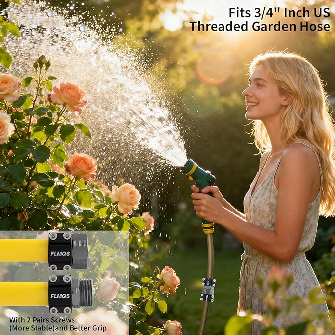 Garden Hose Repair Connector Kit with Clamps, Fits 3/4"Garden Hoses, Leak-Proof Male and Female Hose Adapter, 2 Sets Black