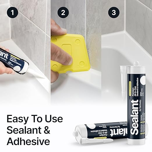 Bright White Kitchen & Bathroom Sealant & Adhesive Hybrid Polymer | Superior to Silicone Caulk Sealant | Waterproof, Odorless, Paintable | Ideal for Around Bathtub, Shower, Kitchen - 300ml 1 Pack