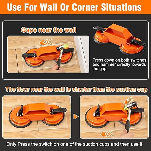 Floor Gap Fixer Tool, Dual 45°Striking Surface Floor Gap Repair Tool, Heavy Duty Suction Cup Plank Grabber with Acrylic Sticky Pads & Hammer for Laminate Vinyl Flooring