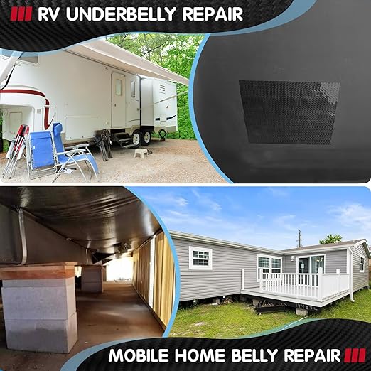 RV Underbelly Material RV Underbelly Tape, 8'' x 50' Waterproof Flex Belly Tape with Permanent Sealing Adhesive for Mobile Home, Camper Travel Trailer, Tear Repair Patch, Black