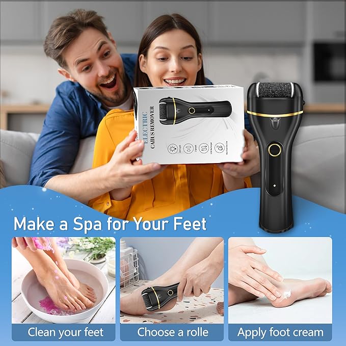 Callus Remover for Feet, Electric Foot Callus Remover Waterproof with 3 Rollers 2 Speed Battery Display,17 in1 Rechargeable Foot File Pedicure Kits for Dead Hard Cracked Dry Skin