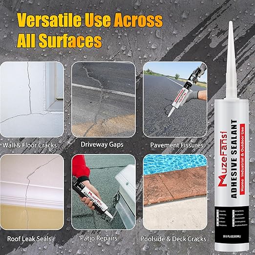 6 Pack Concrete Crack Filler, Concrete Crack Repair Sealant Gray, Self-Leveling Waterproof Joint Filler for Expansion Joints & Horizontal Cracks (10.1 fl oz, 6 Pack)
