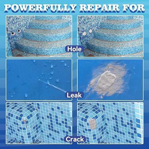Pool Putty for leaks Underwater, 2 Part Epoxy Putty Set, Fix Leaks Cracks Underwater or Above, for Tile, Concrete, Fiberglass, Cement and Other Surfaces, 17.6oz