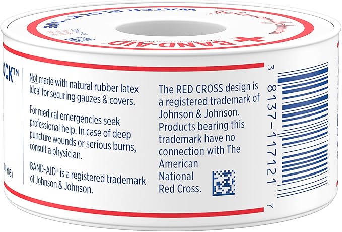 Band-Aid Waterproof Tape Roll, 1 in by 10 yd | Self-Adhesive | Pack of 5 | Secures Bandages | Water Block