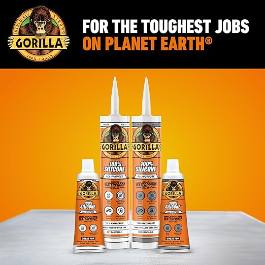 Gorilla 100% Silicone Sealant All Purpose, 10 Ounce Cartridge, White (Pack of 2)