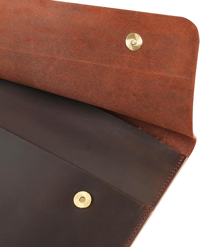 Leather Tablet Sleeve - 12.9/13 Inch iPad Pro Sleeve, Document Holder Folio File Holder, Genuine Leather iPad Case for Protection and Style-Dark Brown