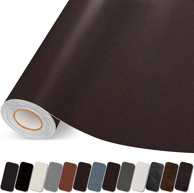 Leather Repair Patch, 17X158 Inch Self Adhesive Leather Repair Tape, Large Vinyl Patch Kit for Couches, Sofa, Furniture, Car Seats, Office Chairs, Cabinets, Handbags(Dark Brown, 17X158 Inch)