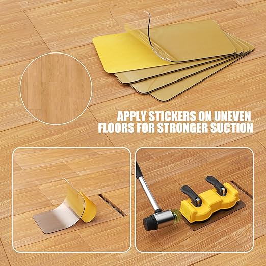 Floor Gap Fixer Tool Kit, Dual Head Double Suction Cups with Mallet & 4 Pads for Laminate Vinyl Hardwood Floor Installation Repair Tile, 2 Way Striking Design for Tight Spaces