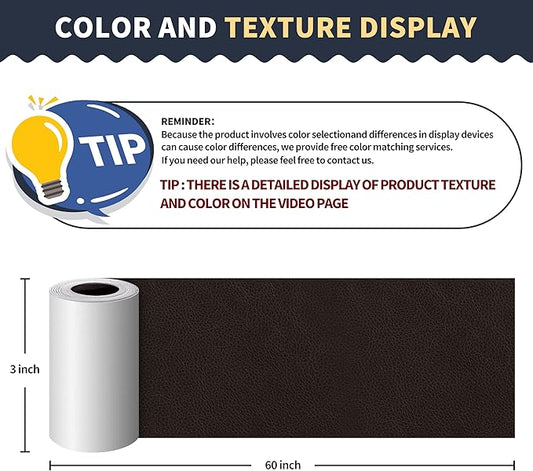ONine Leather Repair Patch,Leather Repair Tape, 3 x 60 inches Leather Repair Patch for Furniture,Vinyl Repair kit,Leather Couch Patch,for Sofas,Furniture,car Seats,Chairs(Black Brown)