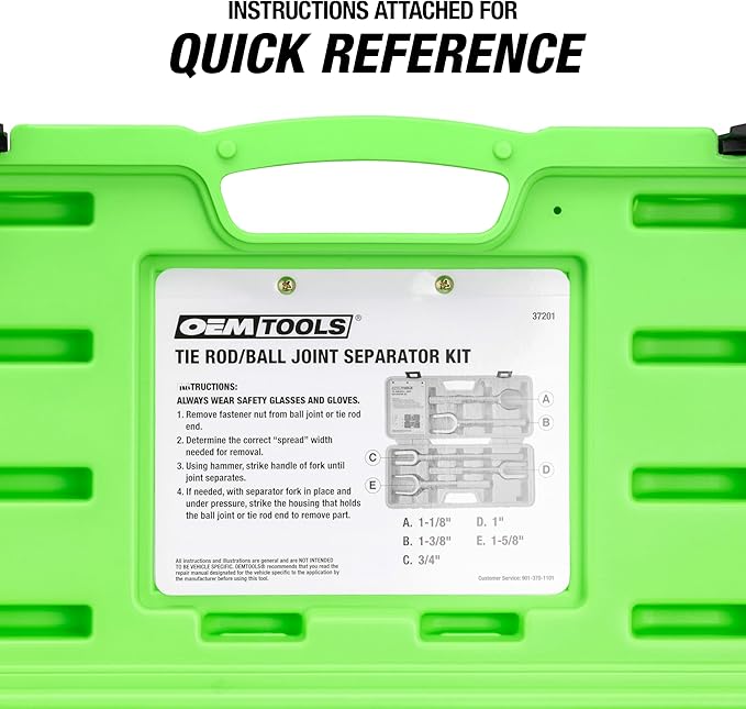 OEMTOOLS 37201 5-Pc Ball Joint Removal Tool Kit, Pickle Fork Tie Rod Removal Tool Set, Rust Resistant Finish, Sturdy Case Included, 1-1/8", 1-5/8",1-3/8", 1", 3/4"