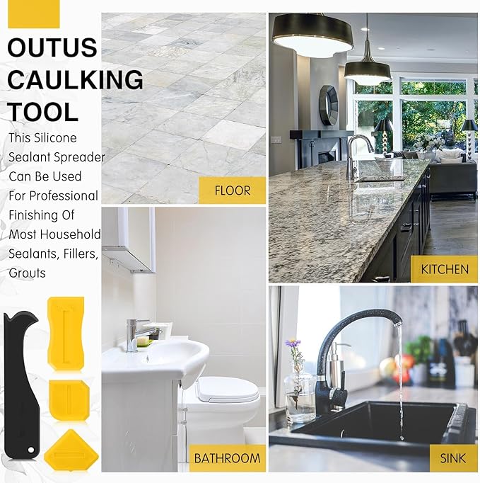 Outus 4 Pieces Silicone Caulking Tool Set Sealant Finishing Grout Scraper Caulking Removal Tool for Kitchen Bathroom Floor Sink Joint Sealant Sealing Home House Renovation, Reuse and Replace(Yellow)