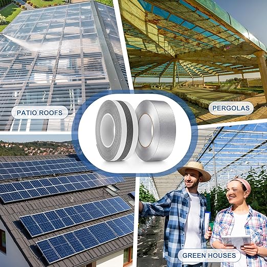 Fuyoooo 4 Pack Greenhouse Tape Set, 2 Rolls 1" x 65.6ft Vented Tapes 2 Rolls 1.18" x 65.6ft Aluminum Tapes, Waterproof Self Adhesive, UV Resistantheat Resistant for Greenhouse Roofing Outdoor Repairs