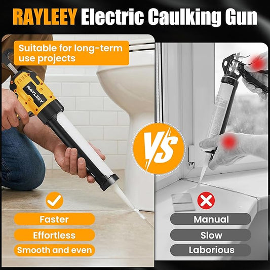 Electric Caulking Gun Compatible with Dewalt 20V Battery (without battery), Battery Powered Caulk Gun with 9pcs Caulk Remover Tool, 6 Adjustable Speeds, Dripless Silicone Gun for Filling, Sealing